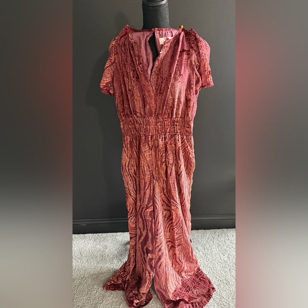 Anthropologie Rust Pink Patterned Jumpsuit